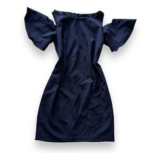 Leslie Fay Navy Cold Shoulder Shift Dress - Size 8